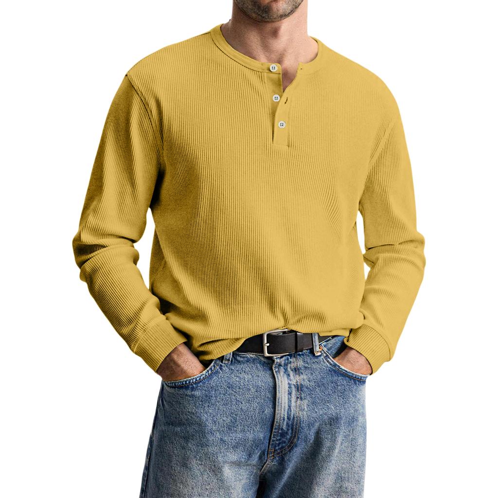 Мужская повседневная трикотажная рубашка на пуговицах с длинным рукавом