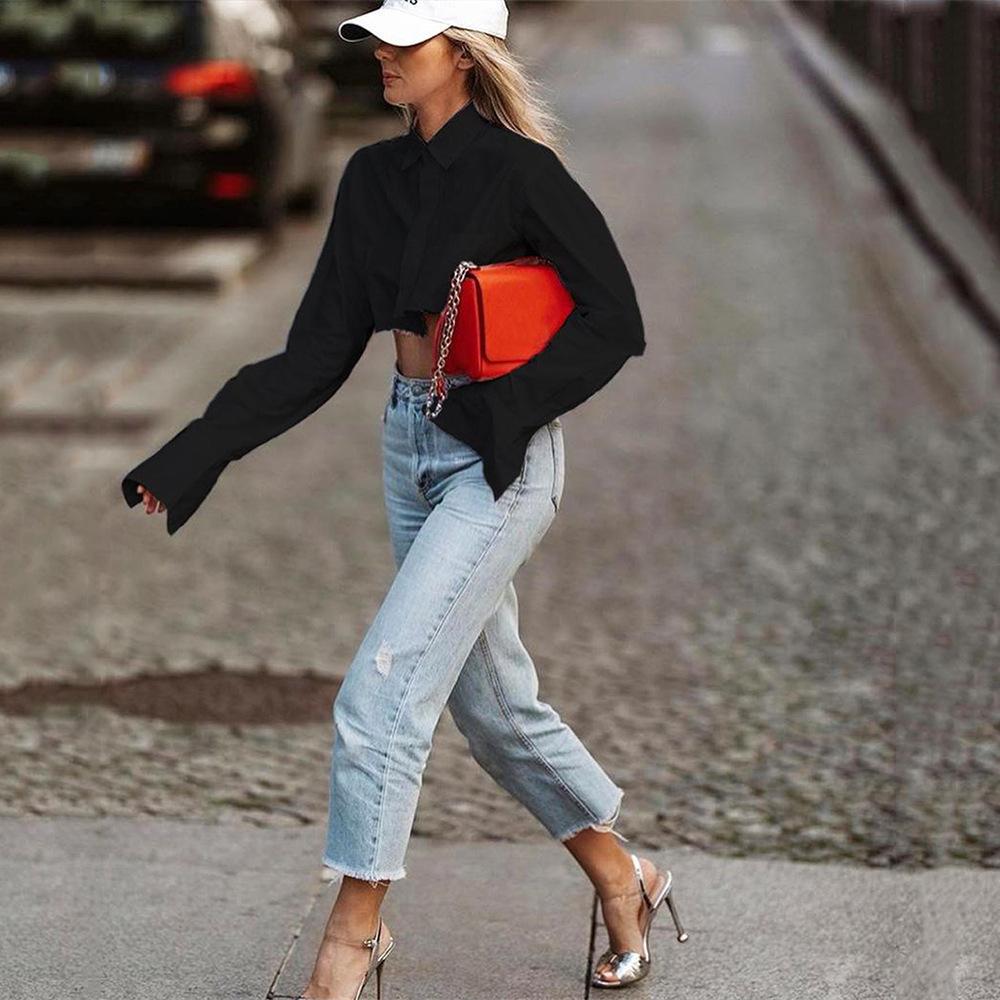 Осенняя женская короткая рубашка с длинным рукавом, дизайнерская рубашка, темпераментный топ