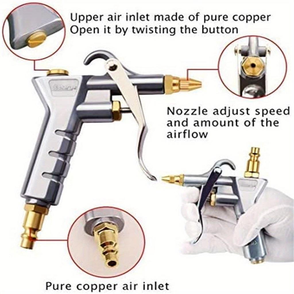 Пневматический очиститель воздуха - инструмент для чистки лодок с высоким давлением, удлиненной насадкой, удобной пистолетной рукояткой и простым удалением пыли.