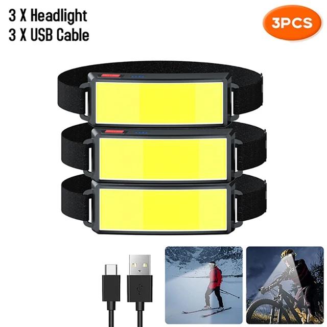 USB Rechargeable COB LED HeadLamp 3 Mode Head Flashlight Built-in Battery Headlight Led Head Torch Camping Fishing Search Light