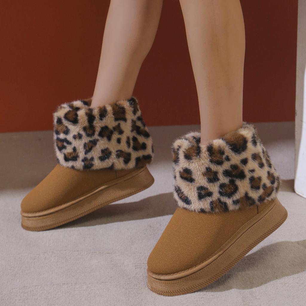 Leopard Women Ankle Snow Boots Fur Suede Fashion Platform Warm Shoes Winter Short Plush Goth Boots Casual Chaussure Femme