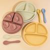 Silicone Suction Baby Plate & Spoon Set with Divided Compartments