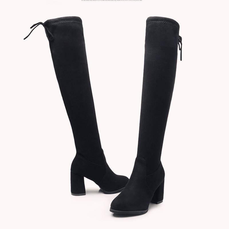 Зимние сапоги женские выше колена на высоком каблуке, европейские и американские длинные сапоги на толстом каблуке, эластичные сапоги