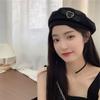 Korean Keep Warm Autumn Winter Girls Women Caps Love Heart Leather Buckle Beret Painter Hat
