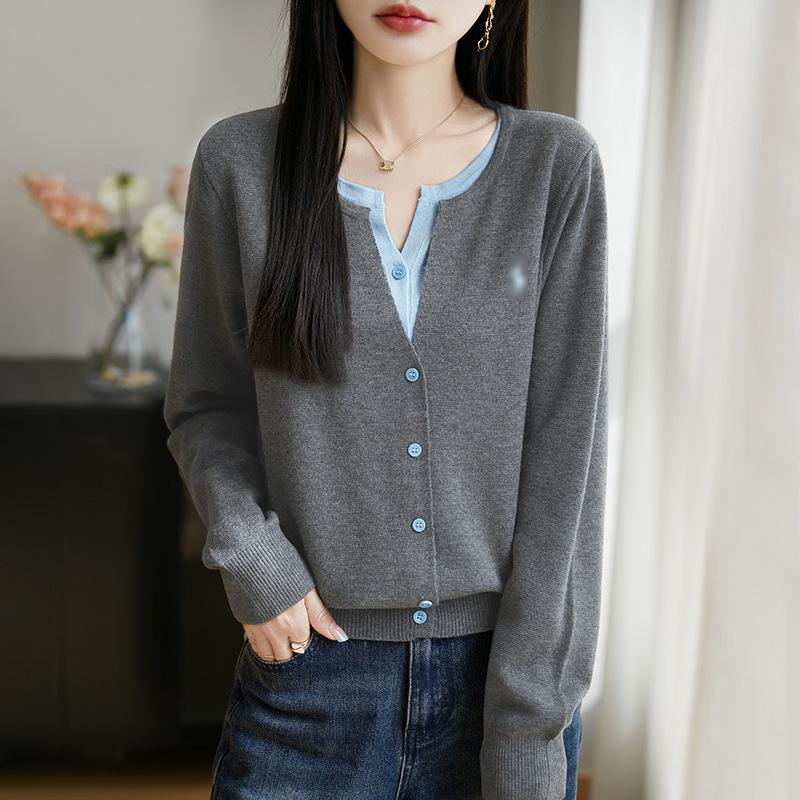 Soft, Chewy Milky Knit Cardigan for Women - New Spring/Autumn Style, Long-Sleeved, Gentle Yellow, Faux Two-Piece Sweater Top