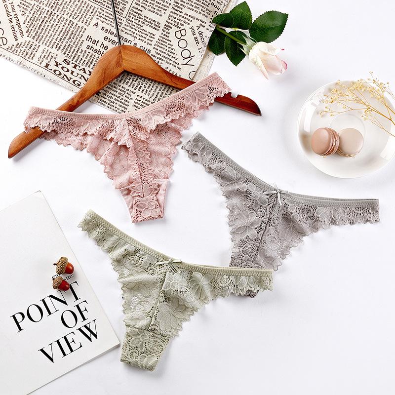 Pure Desire Underwear Breathable Low Waist Sexy Girl Lace Briefs Thong Pure Cotton Crotch Women's Underwear Women Panties