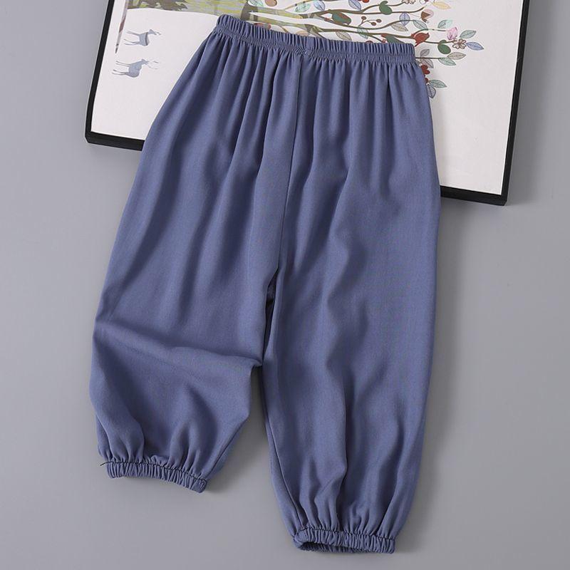 Слипы из ледяного шелка для летней одежды для мальчиков и девочек, защита от комаров, свободная домашняя одежда, длинные брюки, тонкие повседневные брюки