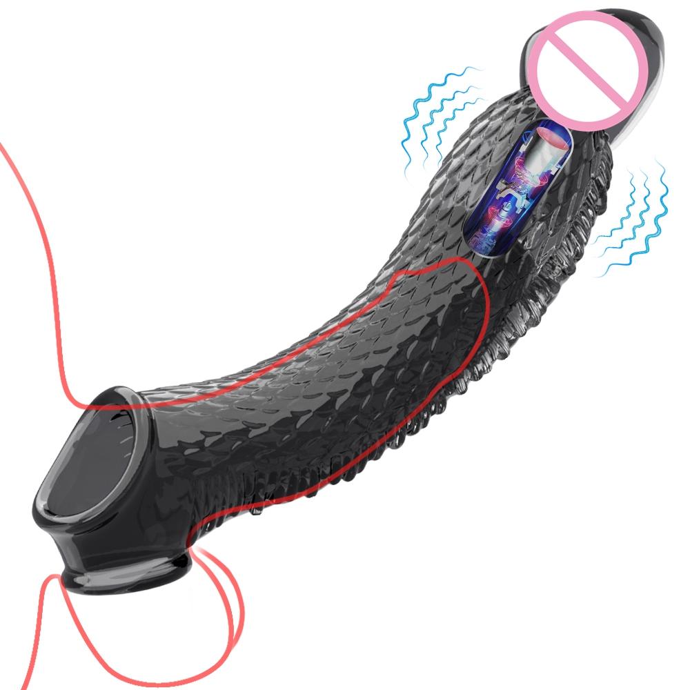 Удлинители рукавов для пениса, презерватив, мужской вибратор с задержкой увеличения, массажер для клитора, кольцо на член, вибрирующий чехол для пениса, секс-игрушки для мужчин