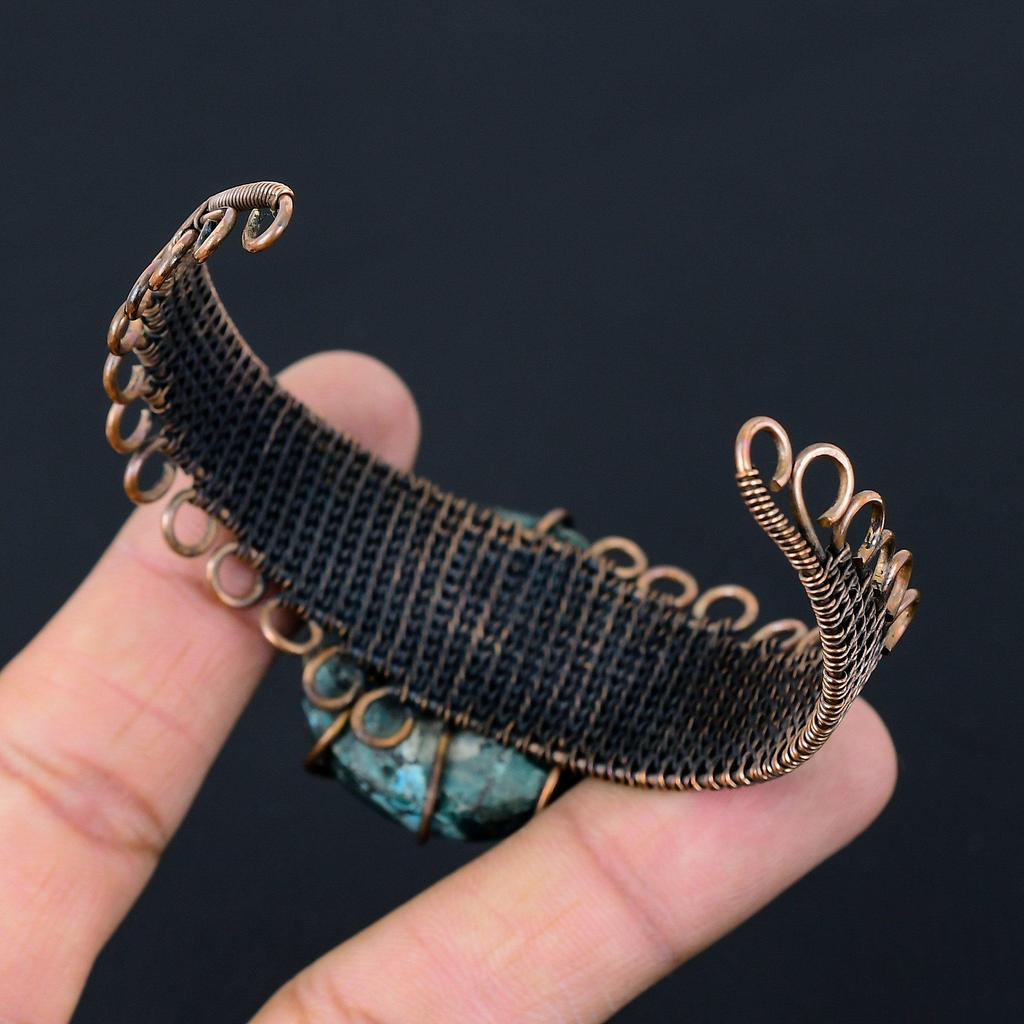 Тибетский бирюзовый драгоценный камень из чистой медной проволоки, завернутый в манжеты/браслет ручной работы, ювелирные изделия
