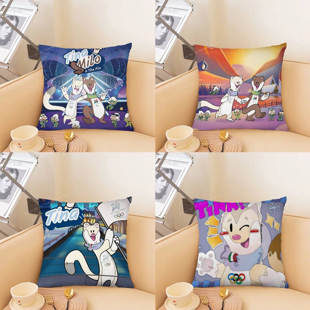 pc Mascot TTina And CUTE MMilo Pillow Case Fashion Square Pillowcase Bedroom Sofa Room Ins Decoration Leisure