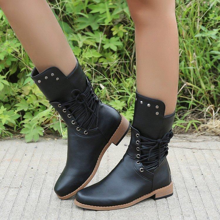 Fashion New 2024 Women Ankle Boots Fashion Retro High Top Woman Round Toe Shoes Low-heeled Belt Buckle Short Boot Botas De Mujer
