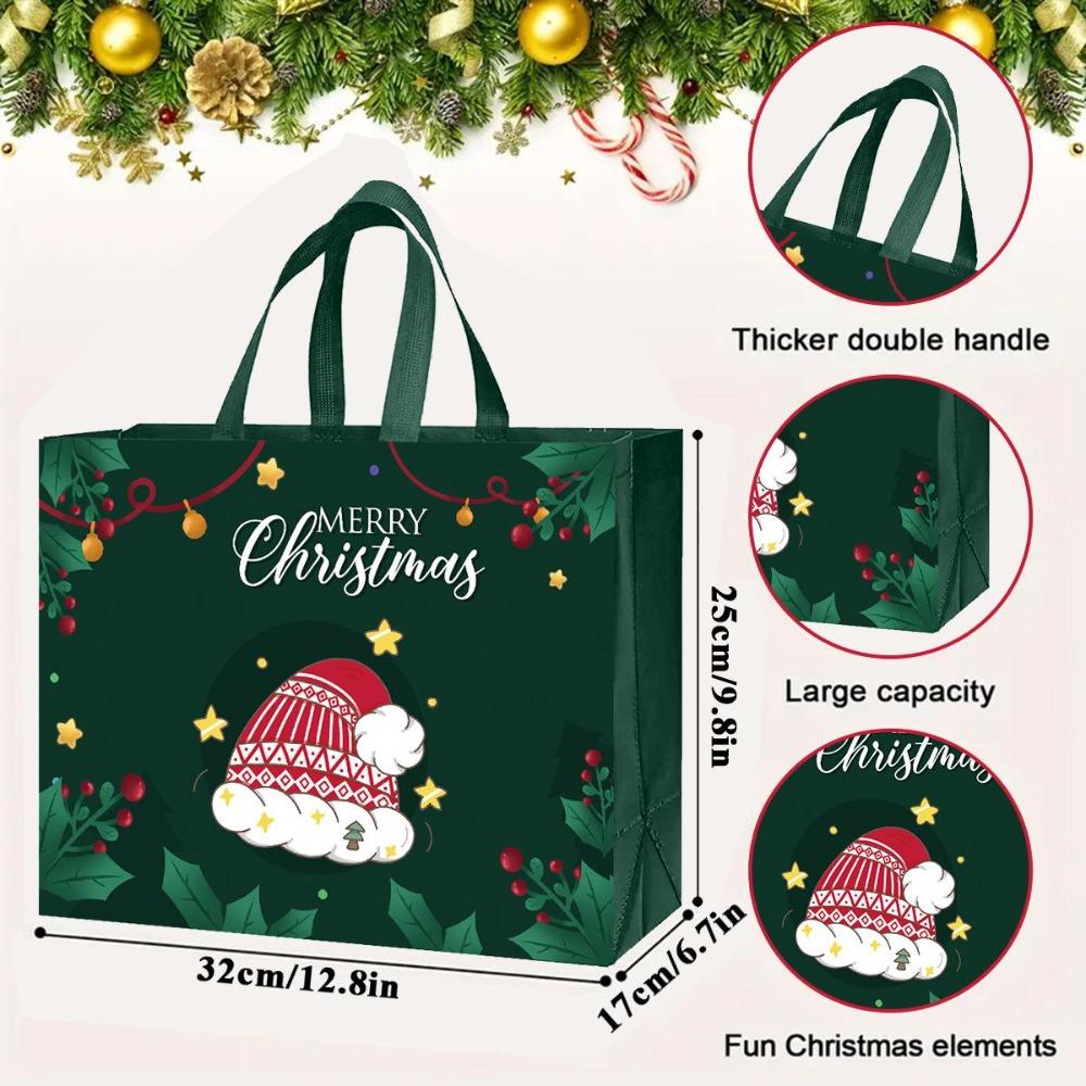 Christmas Gift Bags Reusable Cartoon Pattern Non Woven Tote Bags with Handles for Gift Packaging Gift Bags Party Supplies 4PCS