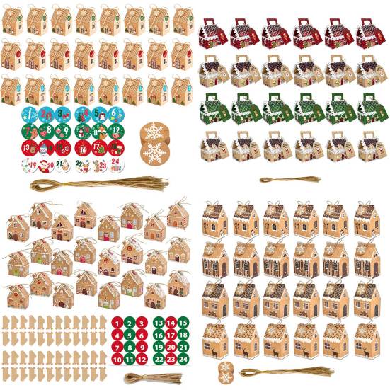 24 шт. Рождественская подарочная коробка в виде пряничного домика, бумажный домик, коробки для угощений для праздничных сувениров, упаковка для подарков с печеньем и конфетами