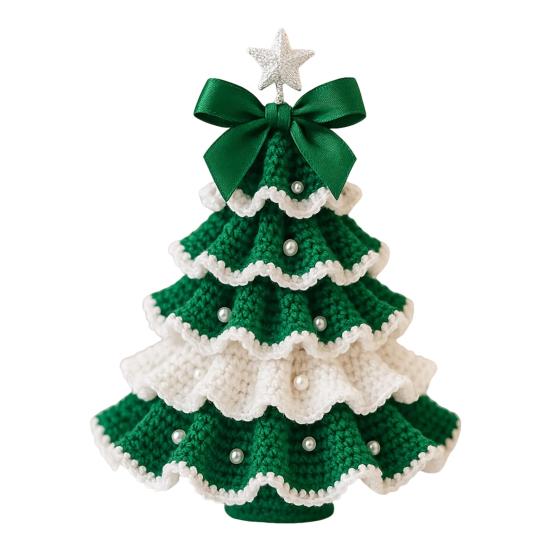 Handmade Crochet Christmas Tree DIY Crochet Christmas Tree Kit with Bow Faux Pearl Decor Holiday Craft Starter Set for Beginners