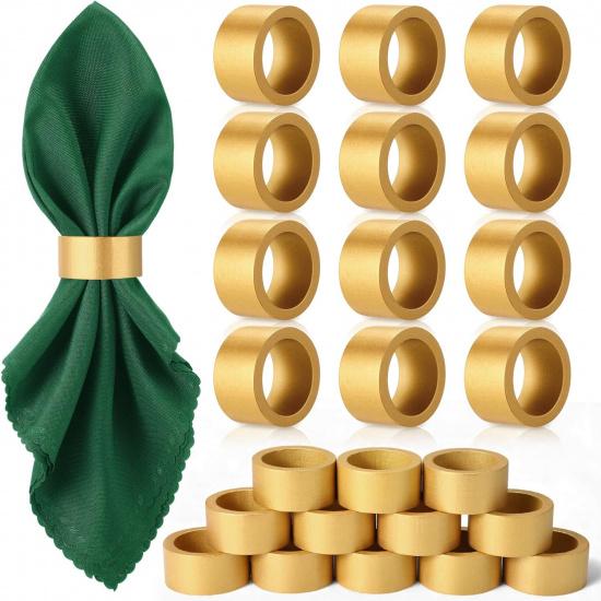 LemonRoad 12 Pcs Gold Napkin Rings Set Wooden Napkin Holders Handmade Dining Buckles Farmhouse Semicircle Serviette Ring Bulk for Table Decoration