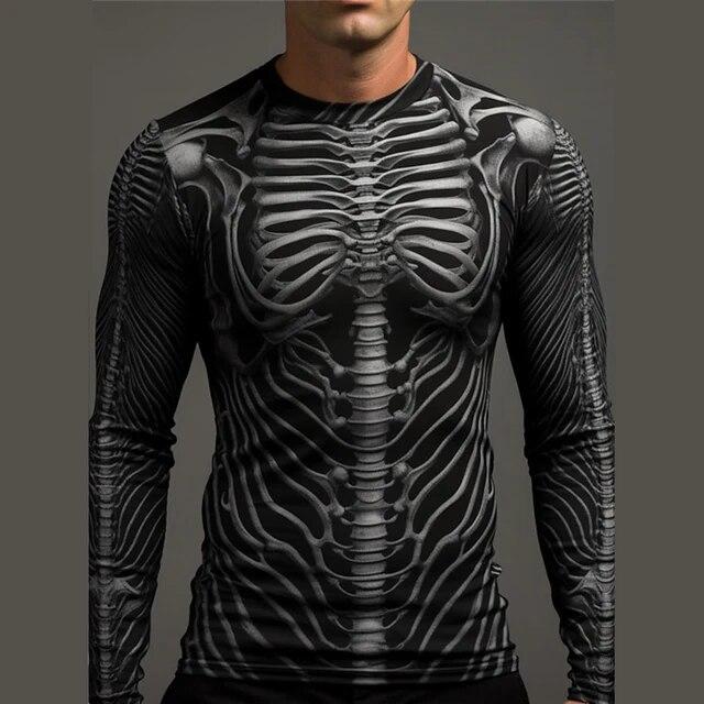 Мужской уличный винтажный оверсайз-топ с круглым вырезом и длинными рукавами, одежда с трендовым принтом, 3D узором черепа, модный длинный рукав, размер S-6XL