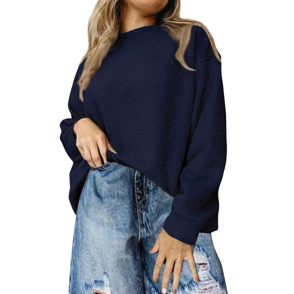 Женская повседневная толстовка с круглым вырезом и длинным рукавом, неровной фактурой, свободная талия, однотонный пуловер