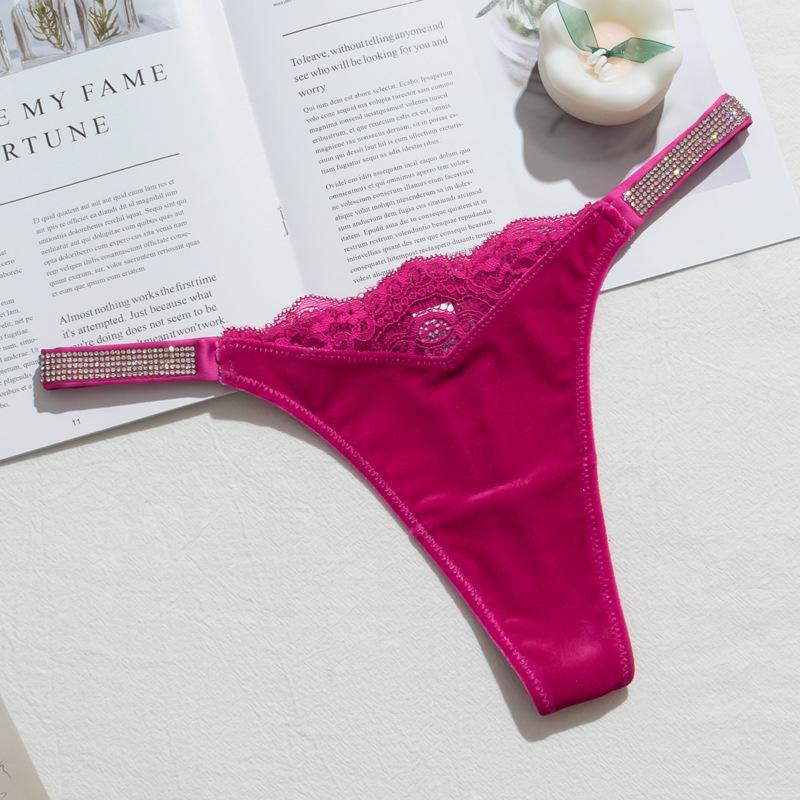 Women Fashion Velvet Low Rise T Back Underpanties Sexy Thongs Women's Panties Rhinestone Lingerie