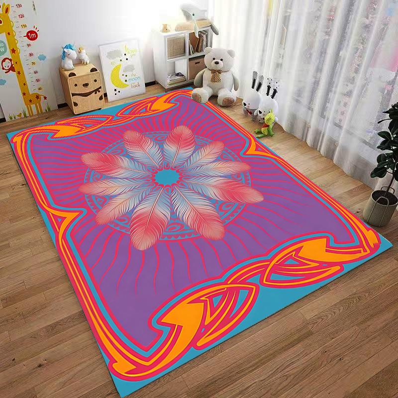 Bohemian Style Carpet with Feather Mandala Pattern in Vibrant Colors Suitable for use as an anti-slip for living room bedroom sofas