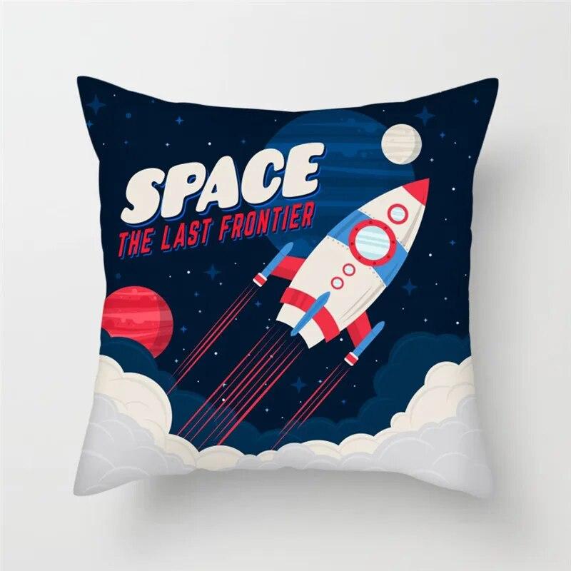 Cartoon Astronaut Rocket Spaceship Sofa Home Bedroom Decoration Pillowcase Kids Room  Space Theme Cushion Cover