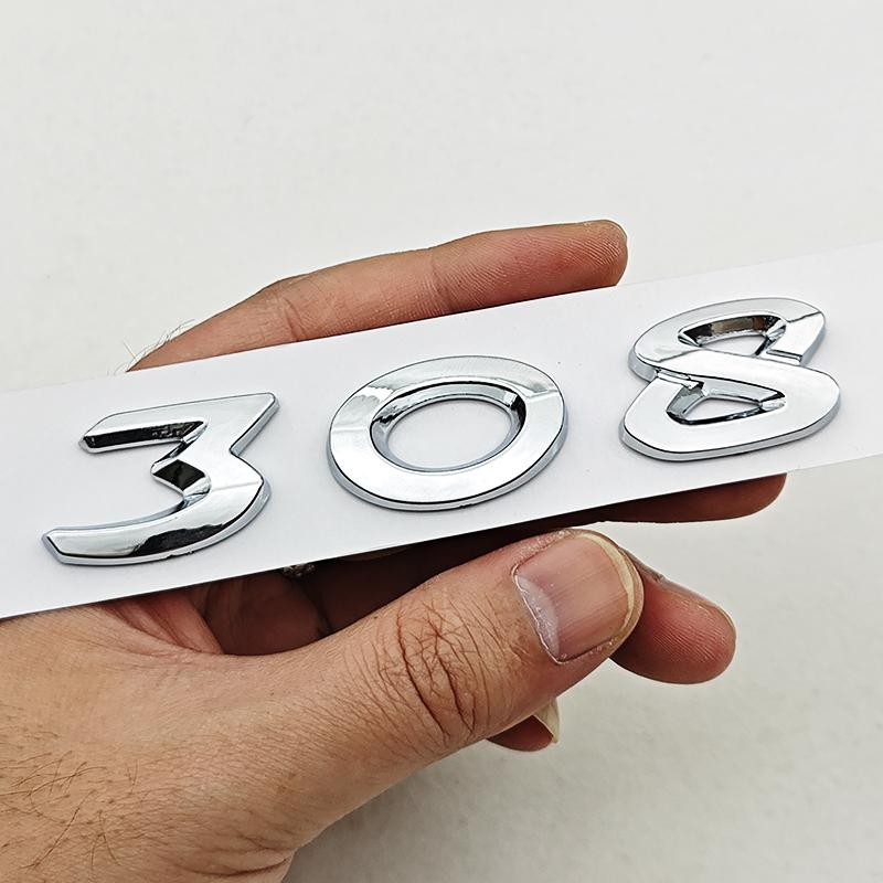 New 3D ABS Chrome Black Car Letters Logo 308 Emblem Sticker Rear Trunk Badge For Peugeot 308 SW GT Line GTI T9 T7 P5 Accessories