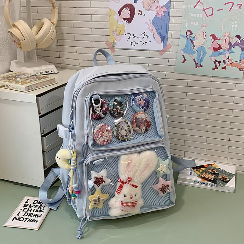 Anime Inspired Transparent Backpack With Pendant And Badge For Students And Daily Use