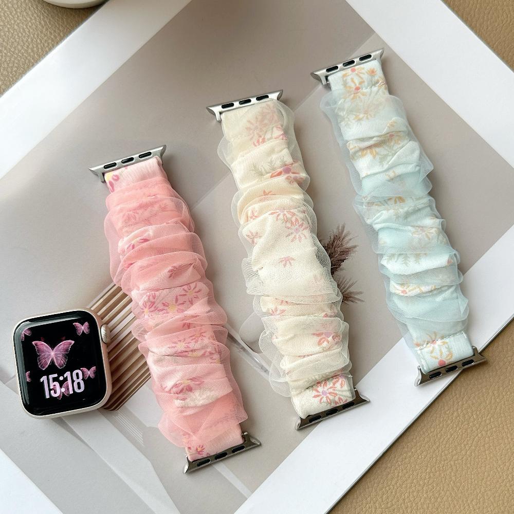 Милый женский новый сетчатый эластичный ремешок для Apple Watch 46 мм, браслет iWatch 10 42 мм, серии 9 8 41 мм 38 мм 44 мм Ultra 49 мм, эластичный ремешок для часов для женщин