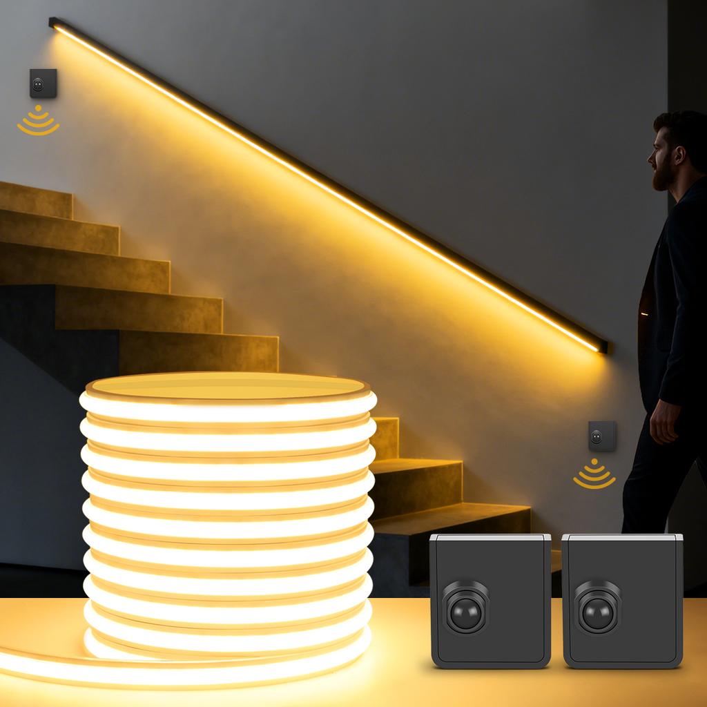 Вход Лестничный Коридор Умная Ночная Подсветка Лента 24В Сплошной Силикон COB LED Неоновая Лента Устанавливается Где угодно Портативный Датчик Движения PIR