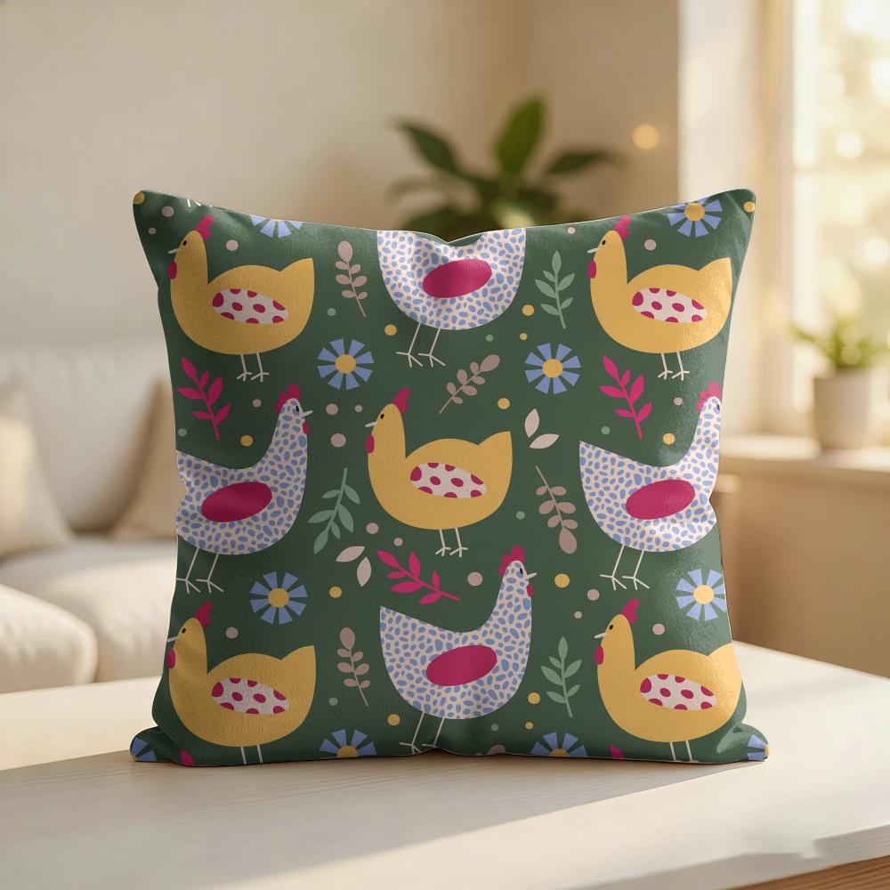 Chicken Pattern Cushion Cover Silky Short Plush Invisible Zipper Dustproof Sofa Pillow Case For Home Decor