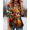 Spring and Autumn Round Neck 3D Christmas Reindeer Printed T-shirts Fashionable Casual Long Sleeved Women's T-shirts