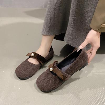 Зимние туфли Мэри Джейн, летние туфли с бантом в стиле ретро, пушистые, женские туфли-одинарки с жемчугом, с небольшой внутренней высотой подъема