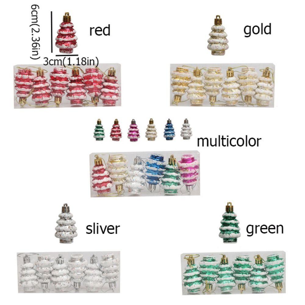 6pcs/box Plastic Painted Cedar Christmas Tree Ornament Colorful Xmas Hanging Ornament  DIY Crafts