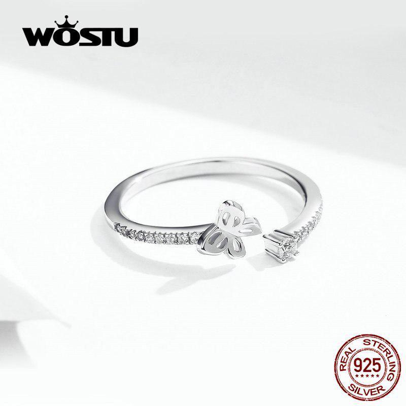 WOSTU Классические открывающиеся кольца-бабочки из стерлингового серебра 925 пробы, регулируемые кольца CZ для женщин