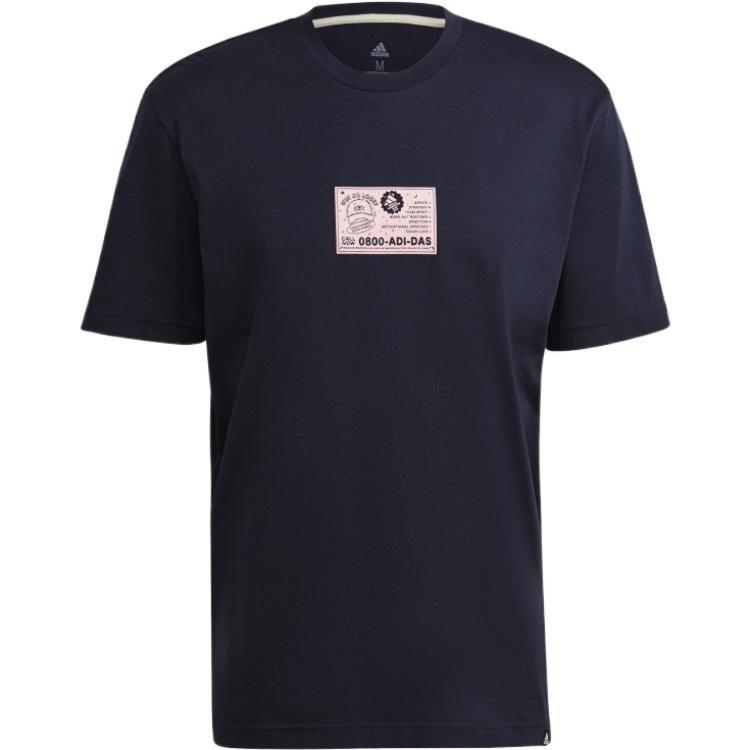 Adidas T Shirts Men's Ink Blue Crew Neck Moderate Straight Fit GN8184