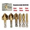 6pcs High Carbon Steel Titanium-plated Chamfering Drill Bit Set Five-Edged Burr Bit With Hex Shank For Wood Drilling Hole Opener