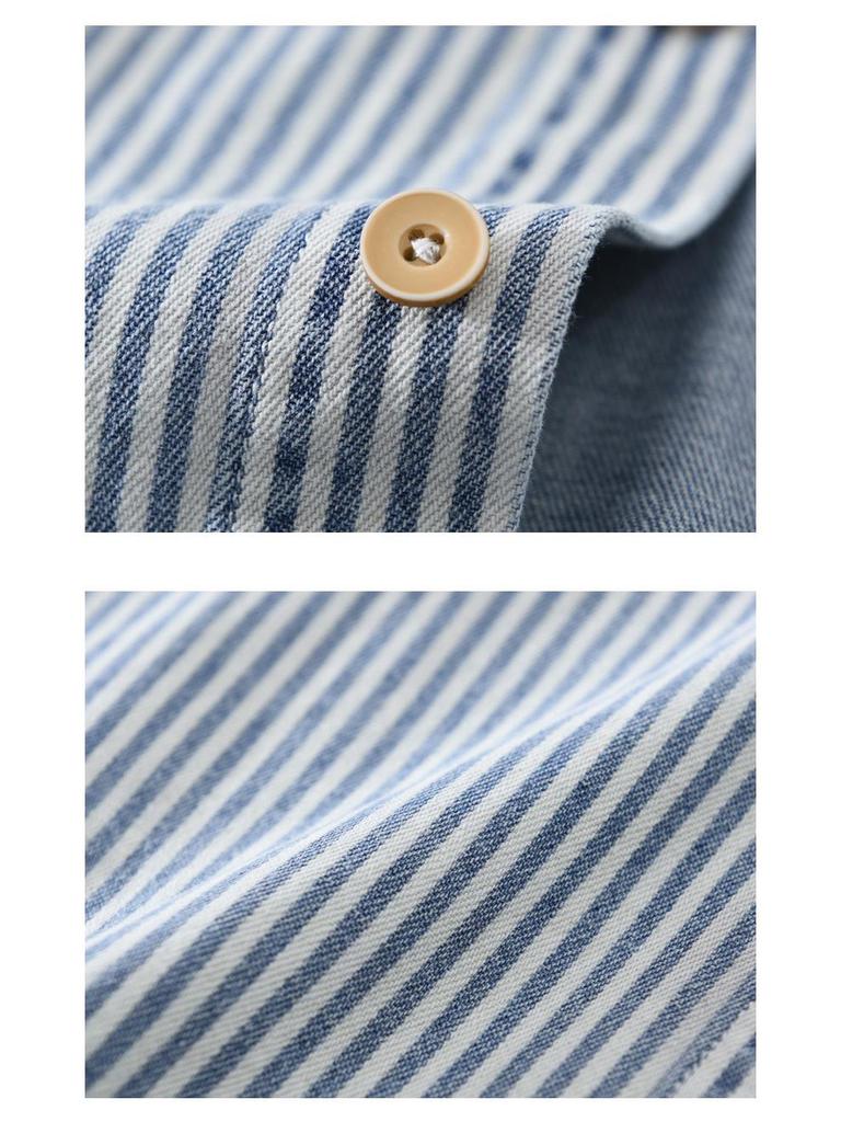 Мужская рубашка с длинным рукавом в стиле пэчворк из денима с цветными блоками и полосками - Повседневная в гонконгском стиле