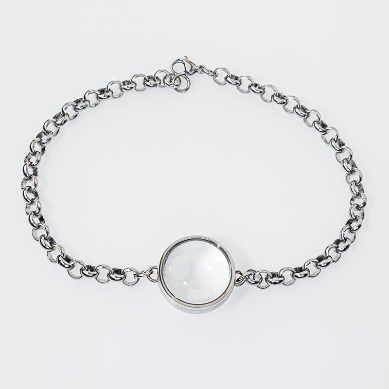 Stainless Steel Double Curved Locket Bracelet Chain Glass Memory Charms Floating Locket Bangle Fillable DIY Jewelry Making