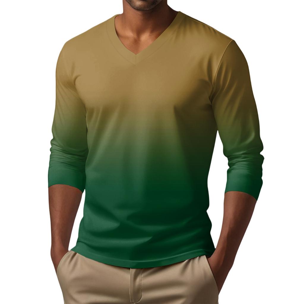 Мужская футболка с V-образным вырезом, повседневная, модная, с принтом, с длинным рукавом