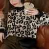 Свитер с леопардовым принтом, женский свободный толстый вязаный повседневный пуловер