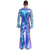 Men Hippie Romper V Neck Lapel Flare Sleeves Bell Bottom Jumpsuit Patchwork Design Music Festival Wear