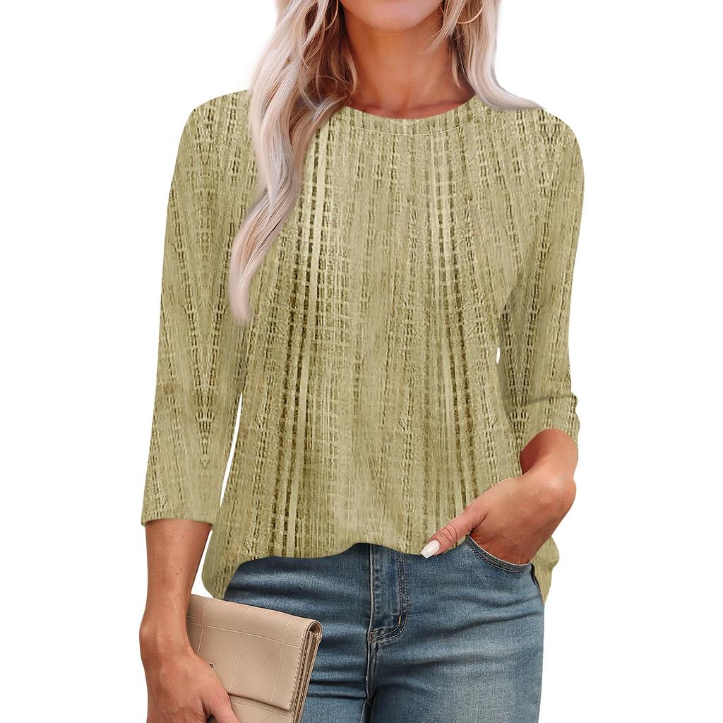 Модная футболка с круглым вырезом, рукавом 3/4, принтом, повседневная базовая плиссированная футболка-пуловер