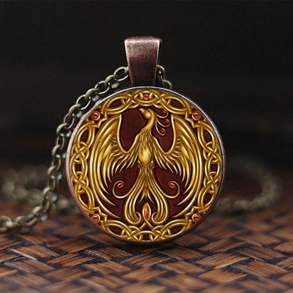 Ожерелье «Золотой Феникс» с выпуклым стеклянным кулоном-цепочкой, подходит как для мужчин, так и для женщин.