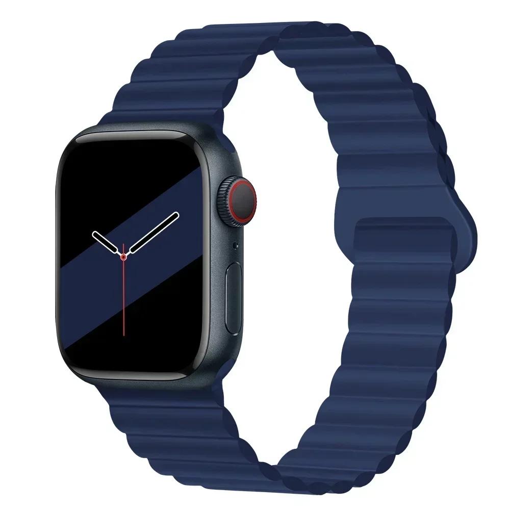 НОВЫЕ Оригинальные магнитные ремешки из жидкого силикона для Apple Watch band Ultra 2 Series 9 SE iwatch 42мм 44мм 45мм 49мм 38мм 40мм 41мм