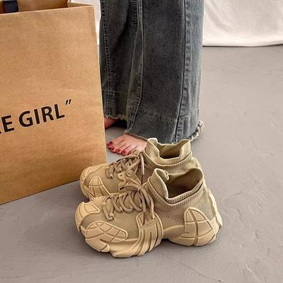 Популярные кроссовки на толстой подошве, увеличивающие рост, женские уродливые милые повседневные туфли, новая коллекция весна-осень 2025, европейские сетчатые универсальные спортивные туфли