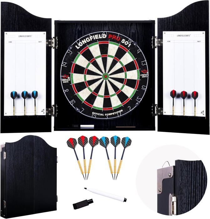 ENGELHART Classic Dartboard In Black Wood with Accessories