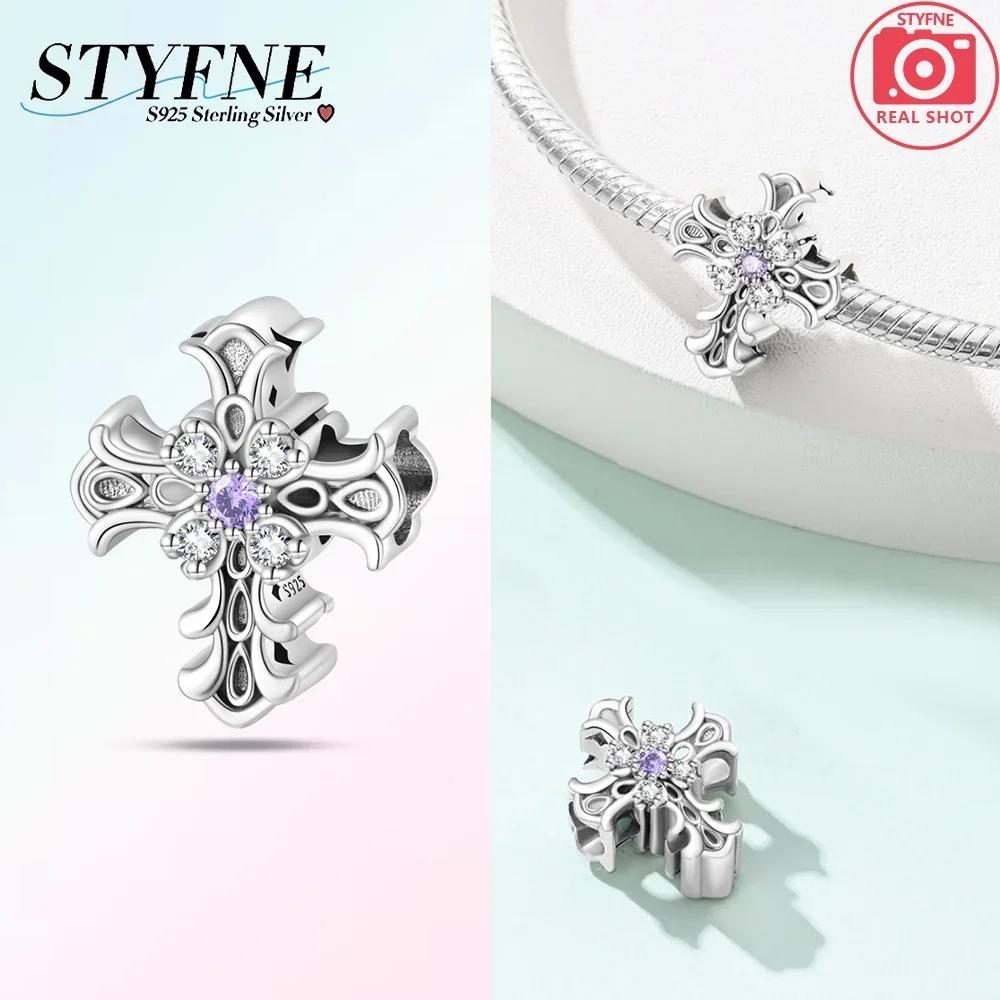 Blue Copper Beads Zircon Sunflower Purple Blue Cross Charms Fit Original Pendant Bracelet Women Jewelry