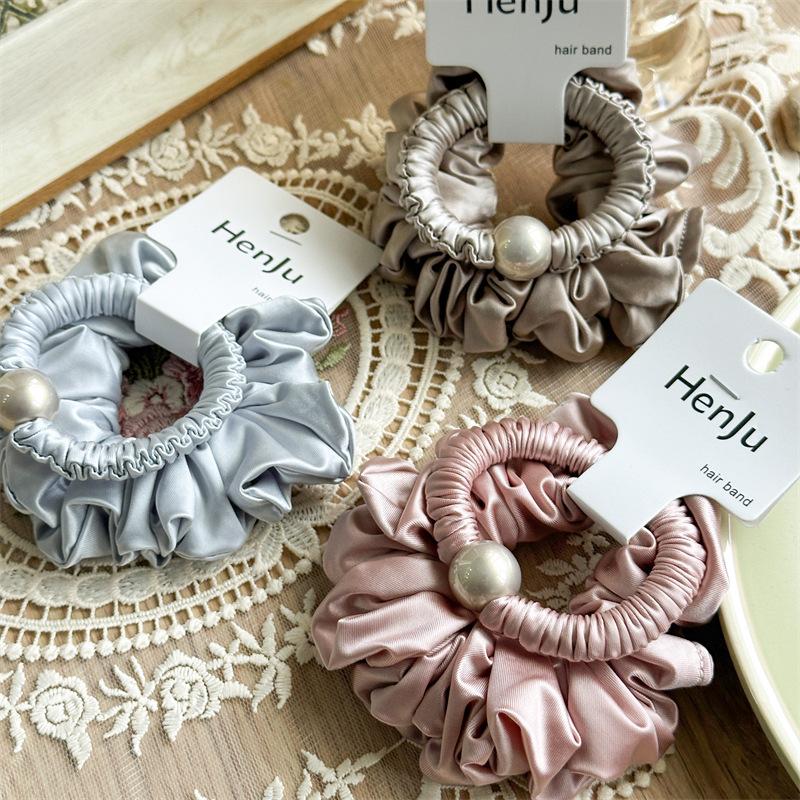 Luxury Pearl Embellished Hair Scrunchie Shiny Soft Fabric Glamorous Evening Headband Perfect For Weddings And Formal Parties