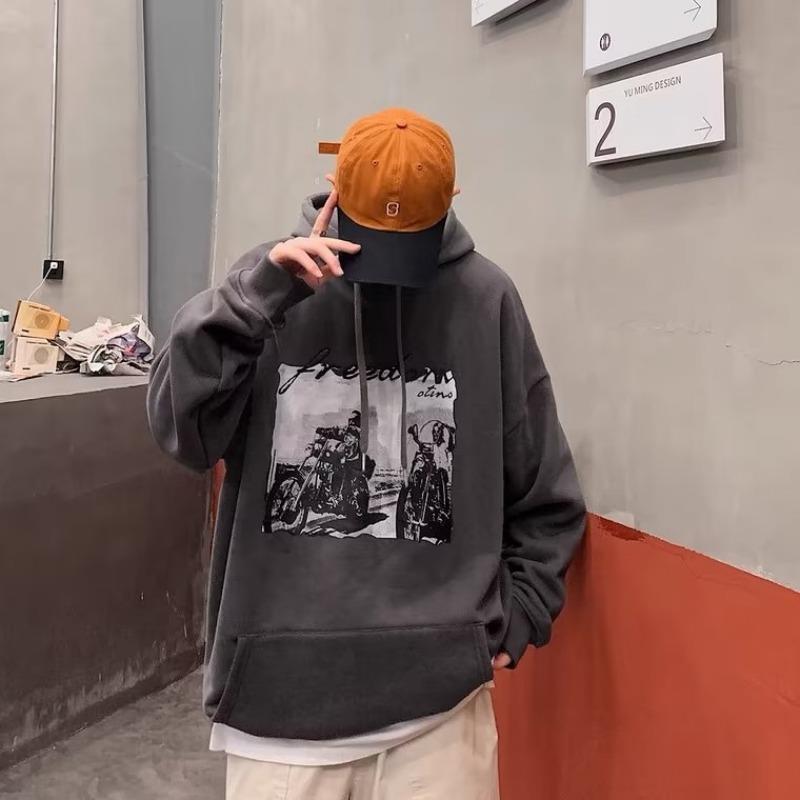 Винтажный винтажный свитер Мужская мода Ins с капюшоном Свободное пальто большого размера Осень Зима Пара