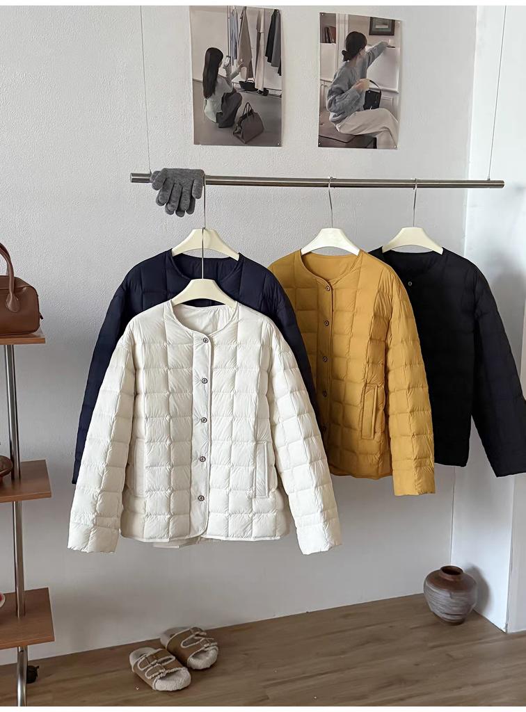 Yuyanqiu loose round neck light and thin short down jacket women's new national standard white duck down warm jacket