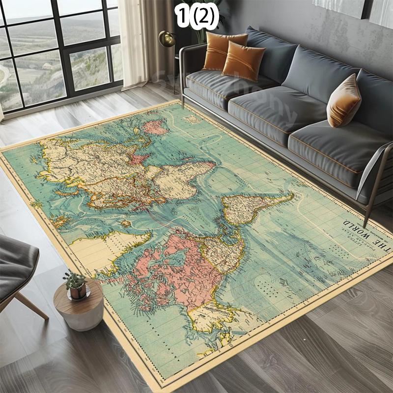 Vintage World Map Area Rug Kids Play Mat Non-Slip Washable Floor Mat Doormat Nautical Print Retro Adventure Carpet for Bedroom